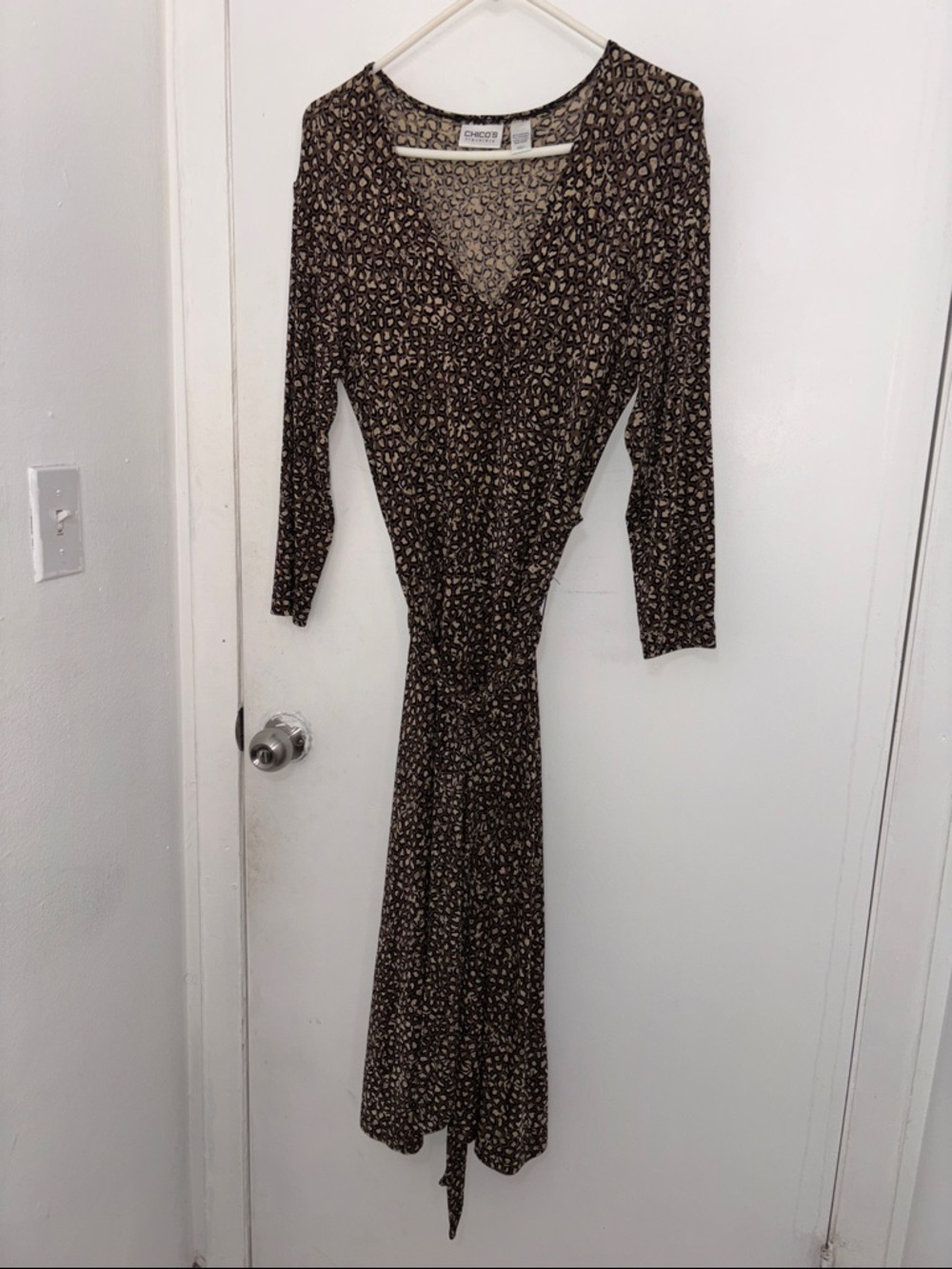 Chico's Brown Printed Long-Sleeve Wrap Dress